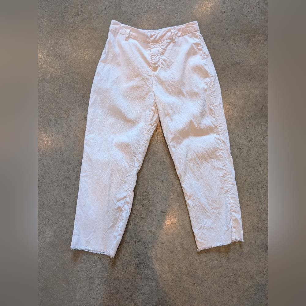 Frank & Eileen Kinsale Linen Blend White Raw Hem Cropped Pants Size 4 - Picture 2 of 11